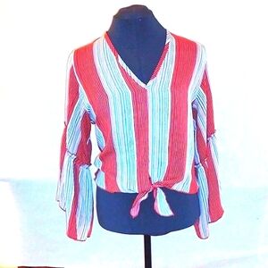 Anthropologie lavender field tie front top with bell sleeves